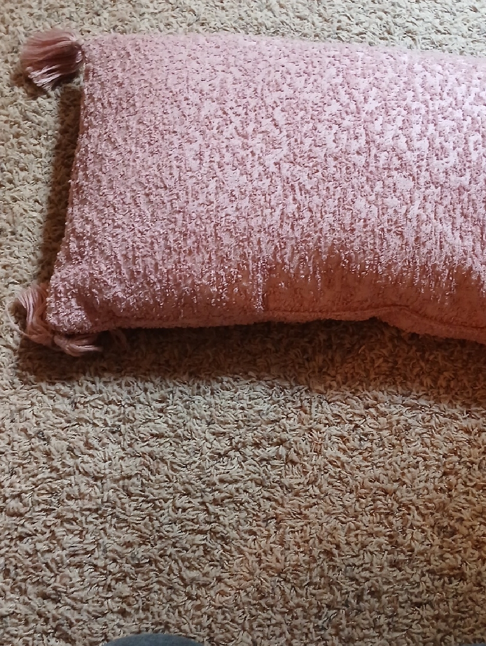 Blush Pink Textured Throw Pillow with Tassels
